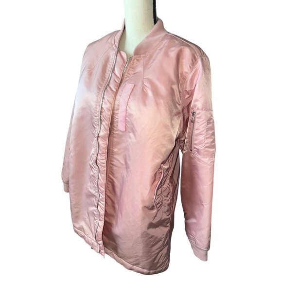 SOHO BABE Bomber Jacket Pink Longline Bomber Ribbed Collar & Cuffs Pockets Large - Picture 3 of 8